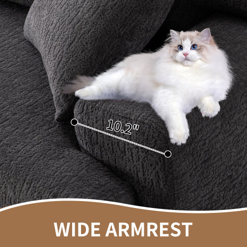 Gray Compression Modular Sofa — 4-Seater Wood-Grain Chenille, Full Foam Design, Includes 2 Pillows