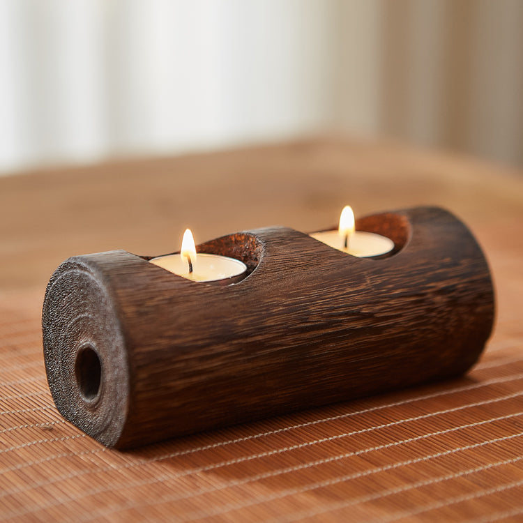 Solid Wood Small Candle Holder Decoration