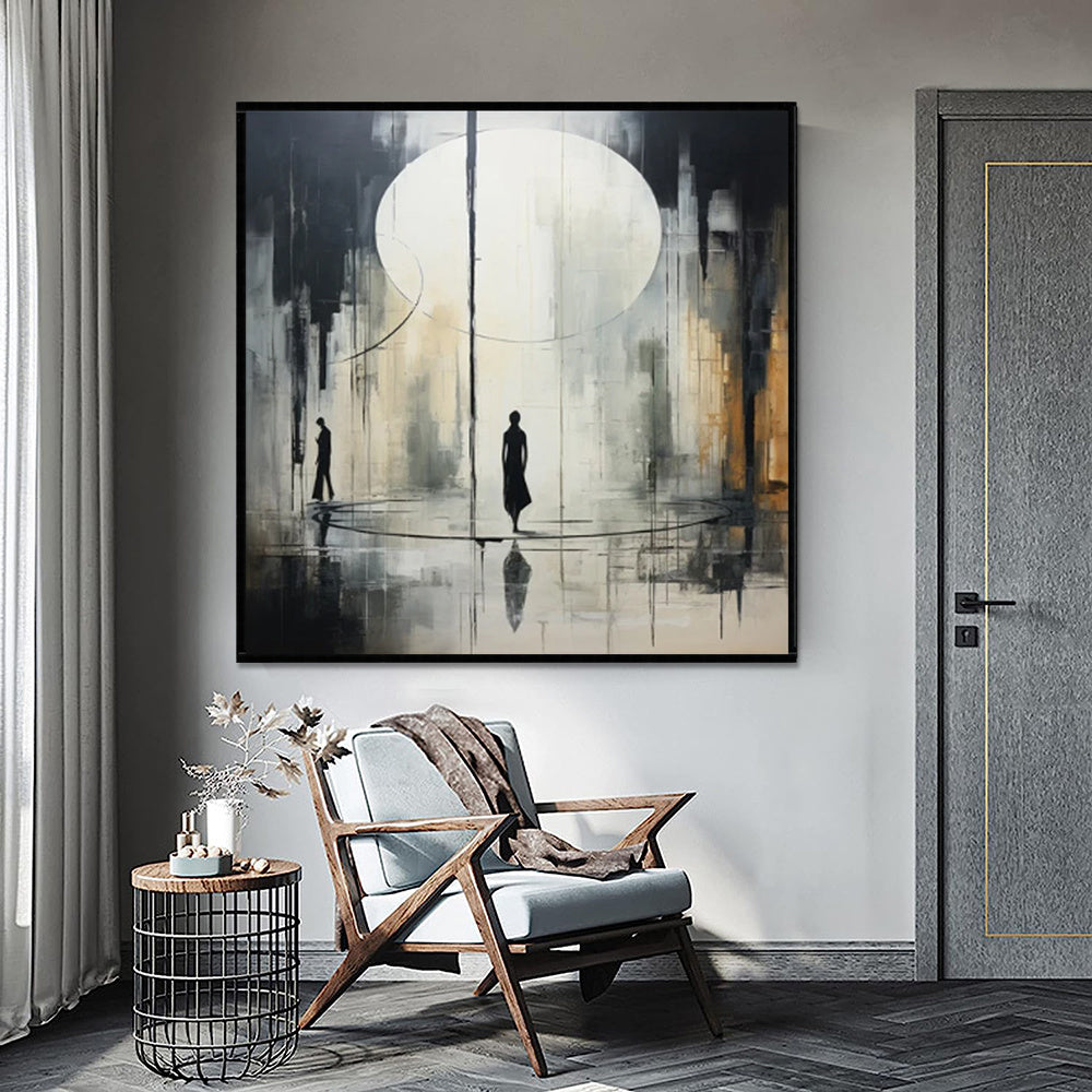 Handmade Oil Painting Canvas Wall Art Decoration Black And White Abstract Artwork Medieval Black Neoclassicism Wall Decor Street For Home Office Decor