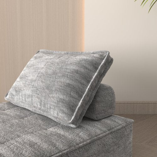 Modern Modular Sectional Single Sofa Couch Single Square Sofa Modern Armless Floor Sofa Couch Accent Armless Chair With Removable Back Cushion For Living Room, Apartment  Gray  Upholstered