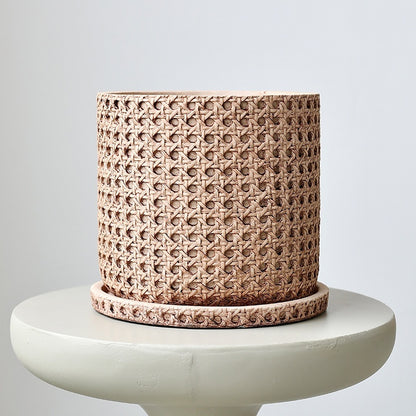 Woven Bamboo Straw Creative Green Plants Pots With Tray