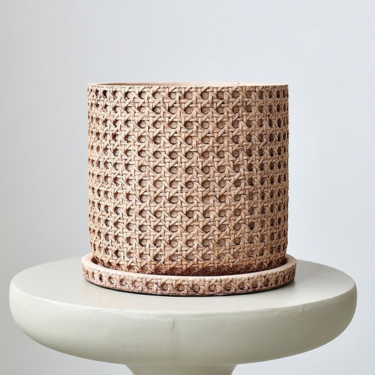 Woven Bamboo Straw Creative Green Plants Pots With Tray