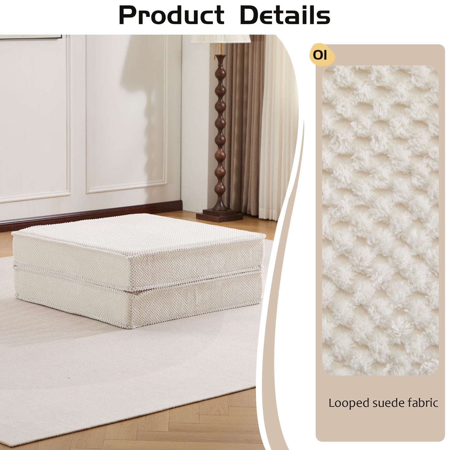 Compression Mahjong Sofa,Convertible Floor Sofa Bed,DIY Boneless Modular Sectional Sofa,No Assembly Required,Circle Fleece Fabric,1 Ottoman,White