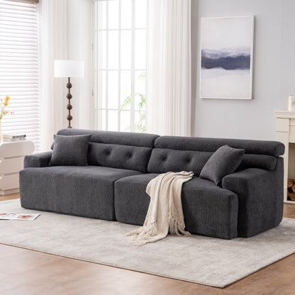 Gray Compression Modular Sofa — 4-Seater Wood-Grain Chenille, Full Foam Design, Includes 2 Pillows