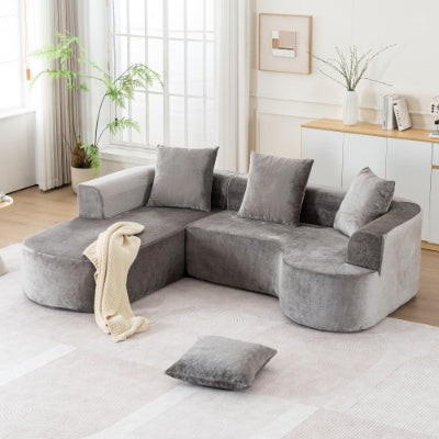 Modular L-Shape Sectional Sofa – Deep Seat Cloud Sleeper Couch | Compressed Sponge No-Assembly Sofa in Soft Grey Corduroy