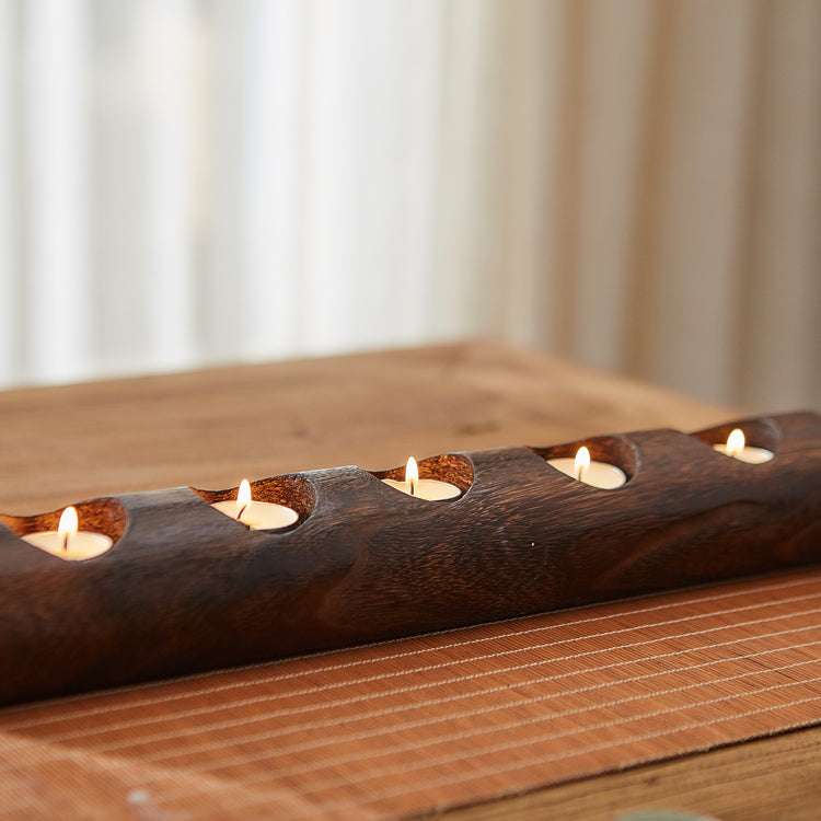 Solid Wood Small Candle Holder Decoration