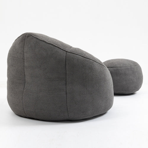 Compressed Foam Bean Bag Chair with Footrest – Ultra-Soft Microfiber Lounge Seat for Adults (Grey)