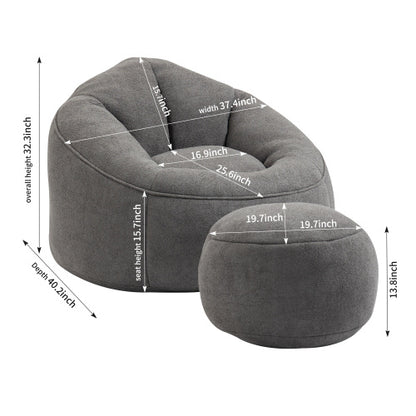 Compressed Foam Bean Bag Chair with Footrest – Ultra-Soft Microfiber Lounge Seat for Adults (Grey)