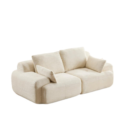 Modern Compressed Memory Foam Sofa – Deep 2-Seater Corduroy Loveseat | No-Assembly Cloud Couch (Beige)