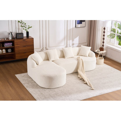 Grey Compression Modular Sofa — 3-Seater with Chaise, Wood-Grain Chenille, Full Foam Design, Includes 4 Pillows