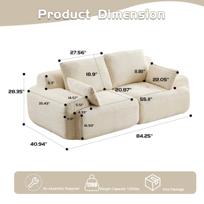 Modern Compressed Memory Foam Sofa – Deep 2-Seater Corduroy Loveseat | No-Assembly Cloud Couch (Beige)