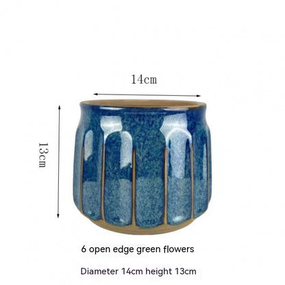 Nordic Simple Striped Flower Pot Green Plant Pot