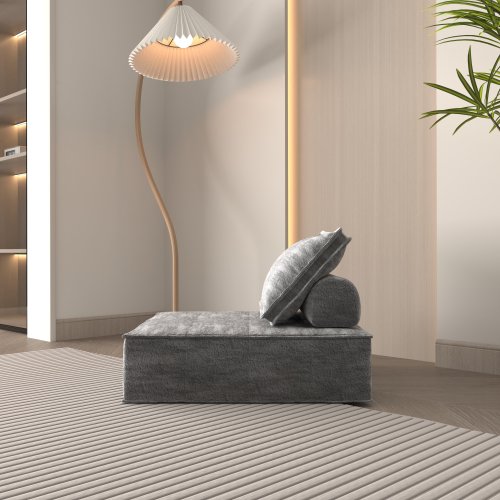 Modern Modular Sectional Single Sofa Couch Single Square Sofa Modern Armless Floor Sofa Couch Accent Armless Chair With Removable Back Cushion For Living Room, Apartment  Gray  Upholstered