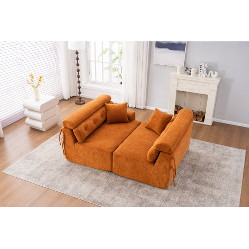 Orange Compression Modular Sofa — 4-Seater Chenille Fabric, Full Foam Design, Includes 2 Pillows