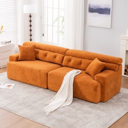 Orange Compression Modular Sofa — 4-Seater Chenille Fabric, Full Foam Design, Includes 2 Pillows