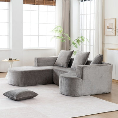 Modular L-Shape Sectional Sofa – Deep Seat Cloud Sleeper Couch | Compressed Sponge No-Assembly Sofa in Soft Grey Corduroy
