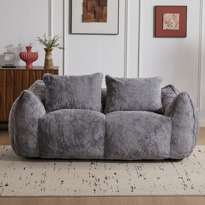 Giant Bean Bag Couch For Adults, Ultra Soft Fluffy Loveseat Bean Bag Sofa, Oversized Chase Lounge Chair Indoor For Living Room Bedroom, No Assembly Required Cozy Reading Chair With Pillows, Grey