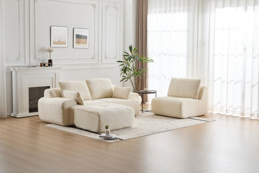 Modern Memory Foam Compressed Sofa,Large Sectional Couches For Living Room,Pet-Friendly Cloud Modular Sectional Sofa,Corduroy Fabric,Extra Deep Loveseat,No Assembly Required, BEIGE