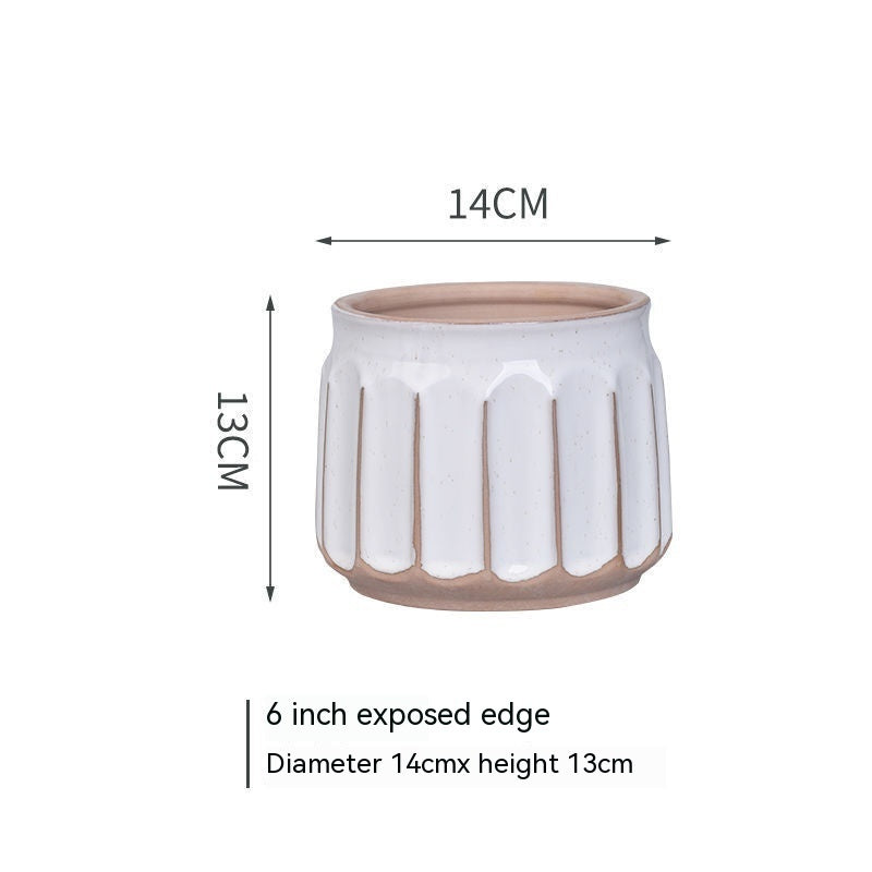 Nordic Simple Striped Flower Pot Green Plant Pot