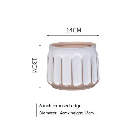 Nordic Simple Striped Flower Pot Green Plant Pot