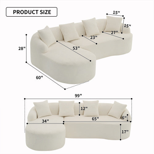 Grey Compression Modular Sofa — 3-Seater with Chaise, Wood-Grain Chenille, Full Foam Design, Includes 4 Pillows