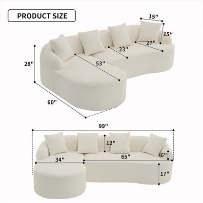 Grey Compression Modular Sofa — 3-Seater with Chaise, Wood-Grain Chenille, Full Foam Design, Includes 4 Pillows