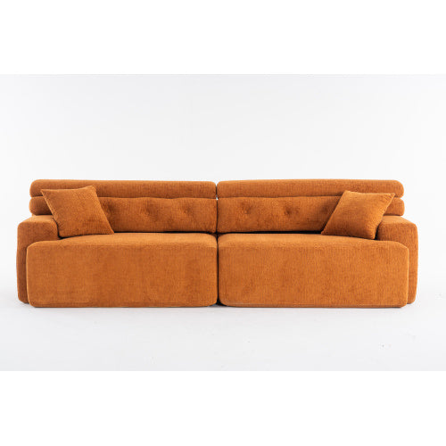 Orange Compression Modular Sofa — 4-Seater Chenille Fabric, Full Foam Design, Includes 2 Pillows