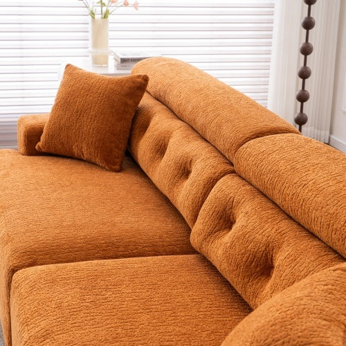 Orange Compression Modular Sofa — 4-Seater Chenille Fabric, Full Foam Design, Includes 2 Pillows
