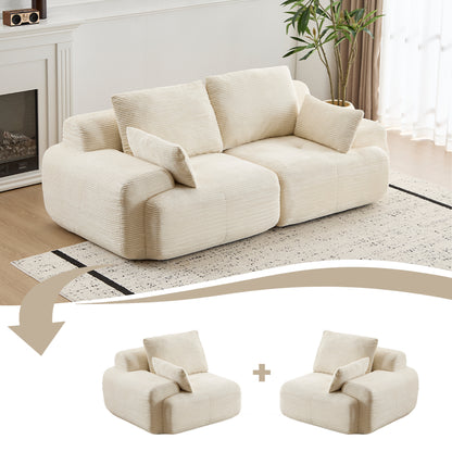 Modern Compressed Memory Foam Sofa – Deep 2-Seater Corduroy Loveseat | No-Assembly Cloud Couch (Beige)