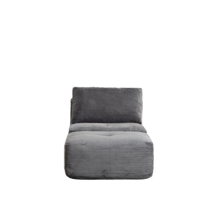 Modern Compressed Memory Foam Chaise Lounge – Corduroy Cloud Sofa with Movable Ottoman | No-Assembly Modular Floor Chaise (Grey)