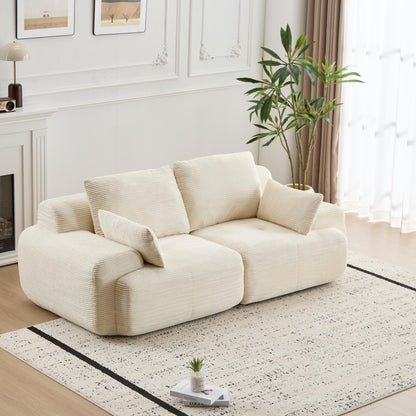Modern Compressed Memory Foam Sofa – Deep 2-Seater Corduroy Loveseat | No-Assembly Cloud Couch (Beige)