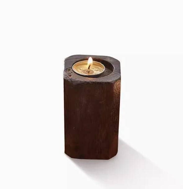 Solid Wood Small Candle Holder Decoration