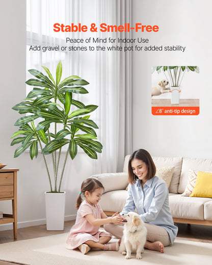 6ft Artificial Dracaena Tree Fake Plant With White Planter Indoor