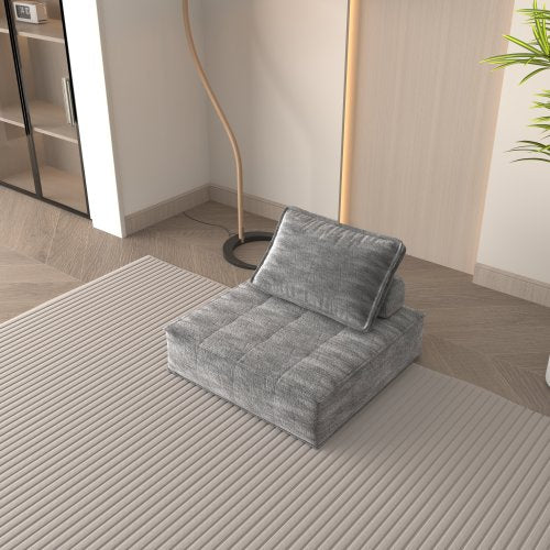 Modern Modular Sectional Single Sofa Couch Single Square Sofa Modern Armless Floor Sofa Couch Accent Armless Chair With Removable Back Cushion For Living Room, Apartment  Gray  Upholstered