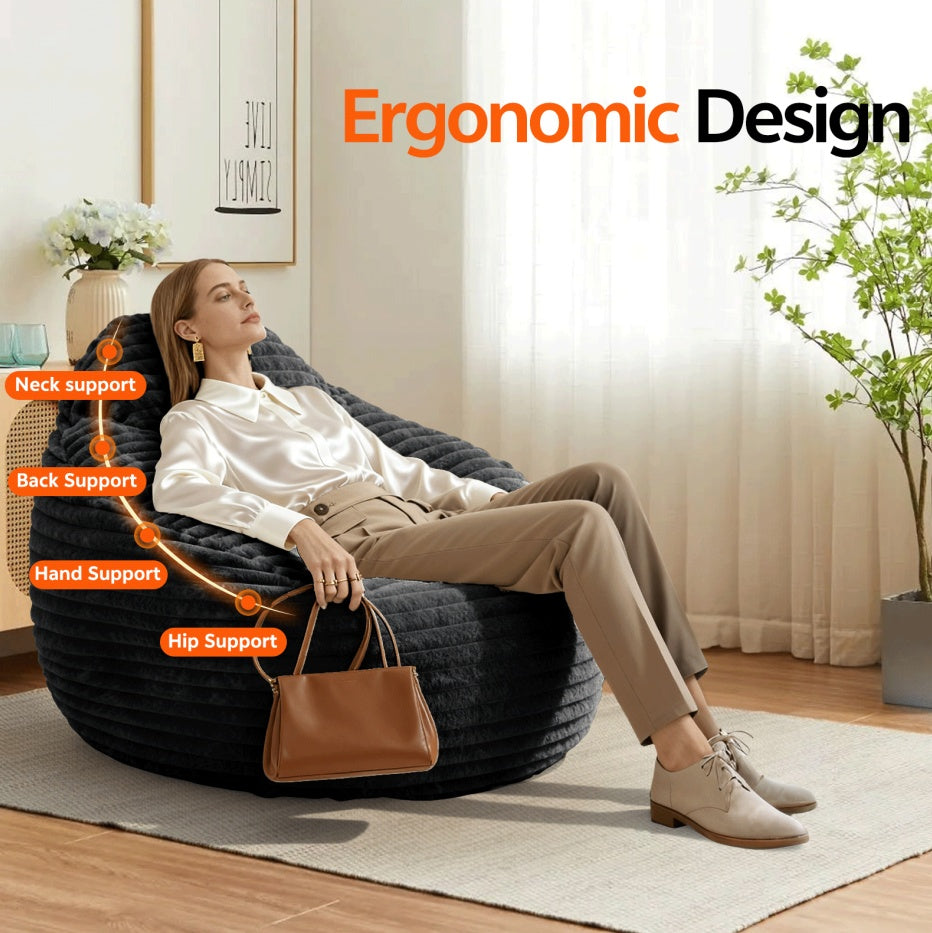 Bean Bag Chair For Adults, Foam Filled Furniture With Soft Removable Cover