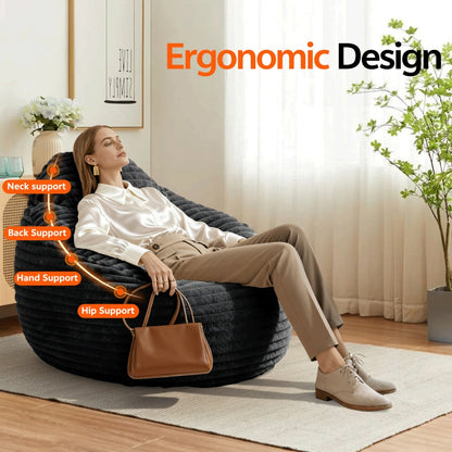 Bean Bag Chair For Adults, Foam Filled Furniture With Soft Removable Cover