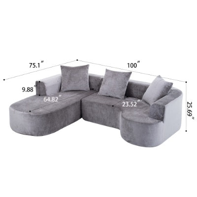 Modular L-Shape Sectional Sofa – Deep Seat Cloud Sleeper Couch | Compressed Sponge No-Assembly Sofa in Soft Grey Corduroy