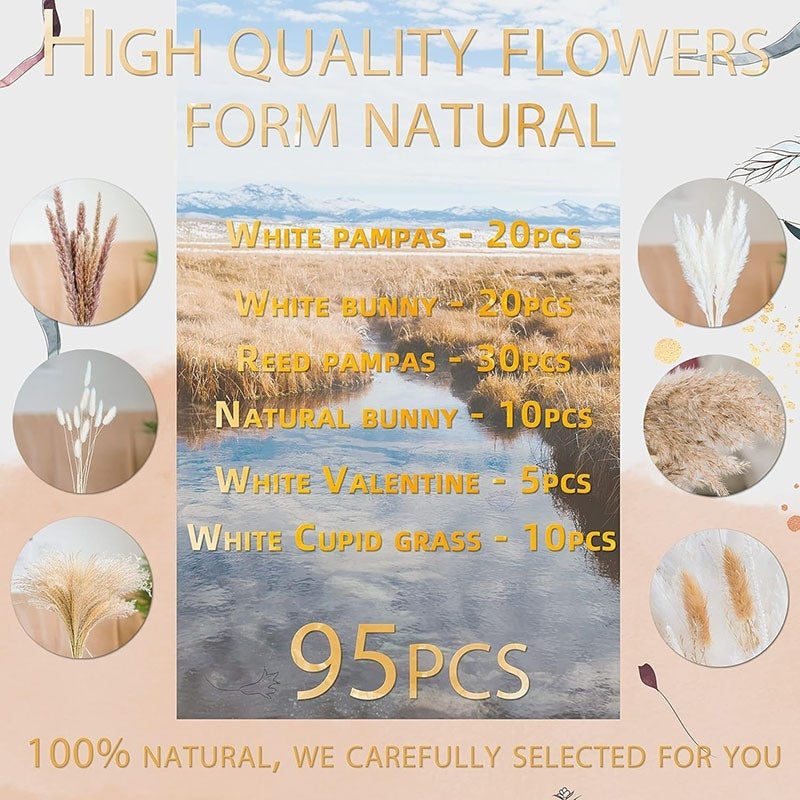 PAMPAS Bohemian Decorative Reed Rabbit Tail Grass Mix And Match Dried Flowers Bouquet