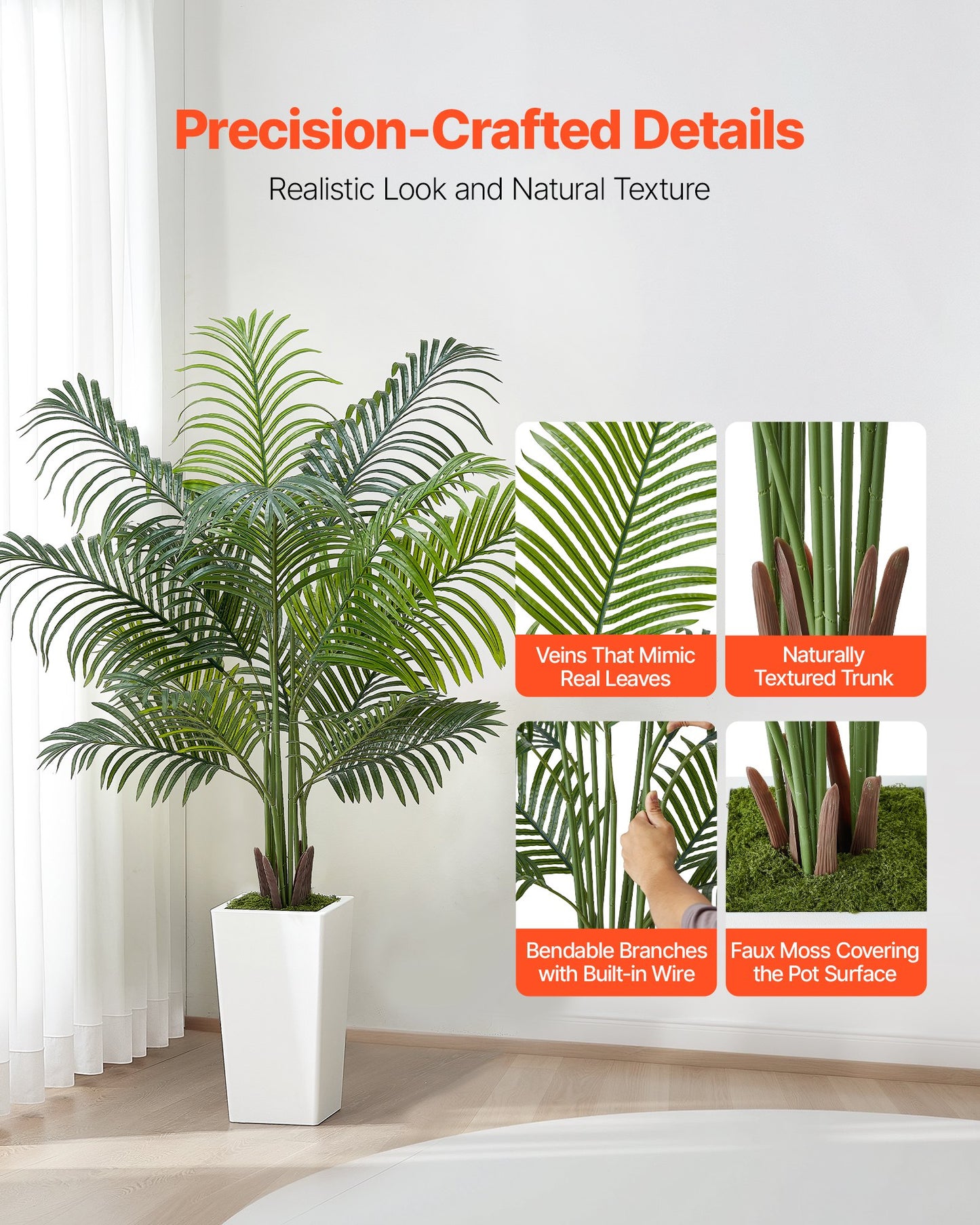 5ft Artificial Areca Palm Tree Faux Plant In Pot For Home Office Decor