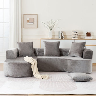 Modular L-Shape Sectional Sofa – Deep Seat Cloud Sleeper Couch | Compressed Sponge No-Assembly Sofa in Soft Grey Corduroy
