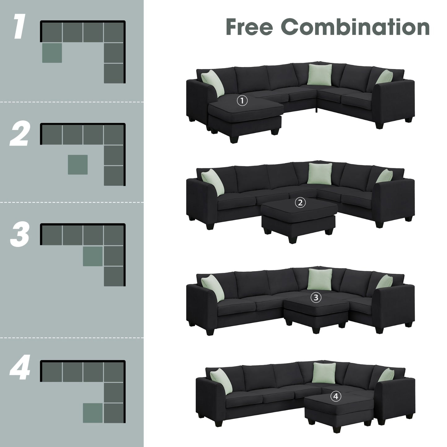 112 87 Sectional Sofa Couches, 7 Seats Modular Living Room Sets