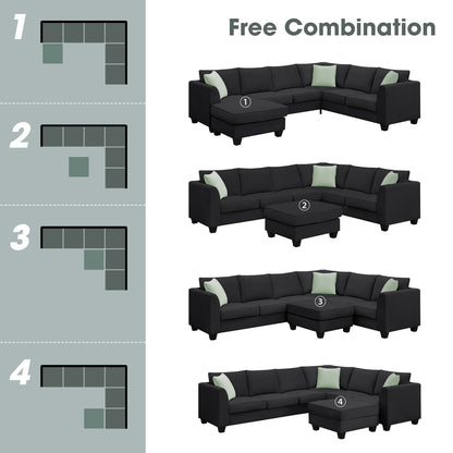 112 87 Sectional Sofa Couches, 7 Seats Modular Living Room Sets