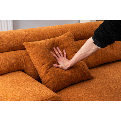 Orange Compression Modular Sofa — 4-Seater Chenille Fabric, Full Foam Design, Includes 2 Pillows