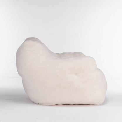 Soft Tufted Foam Bean Bag Chair With Teddy Fabric Ivory White
