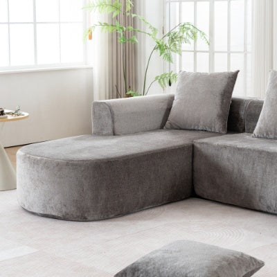 Modular L-Shape Sectional Sofa – Deep Seat Cloud Sleeper Couch | Compressed Sponge No-Assembly Sofa in Soft Grey Corduroy