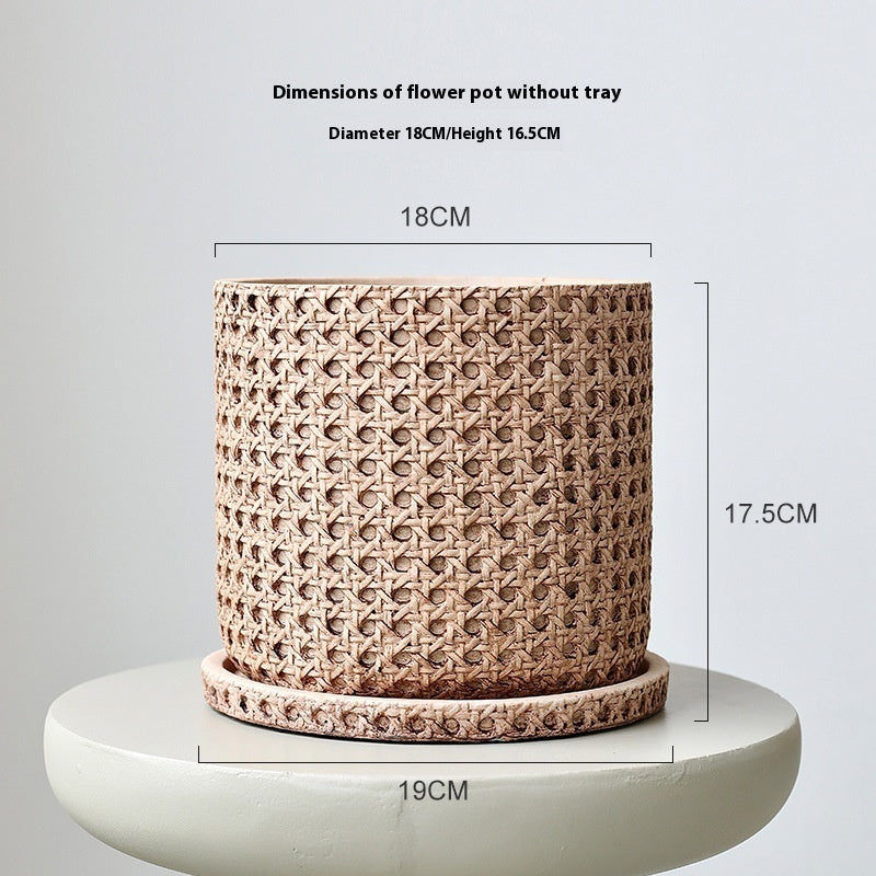 Woven Bamboo Straw Creative Green Plants Pots With Tray