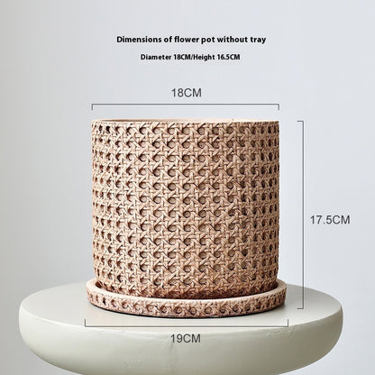 Woven Bamboo Straw Creative Green Plants Pots With Tray