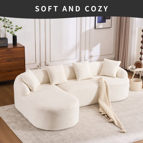 Grey Compression Modular Sofa — 3-Seater with Chaise, Wood-Grain Chenille, Full Foam Design, Includes 4 Pillows