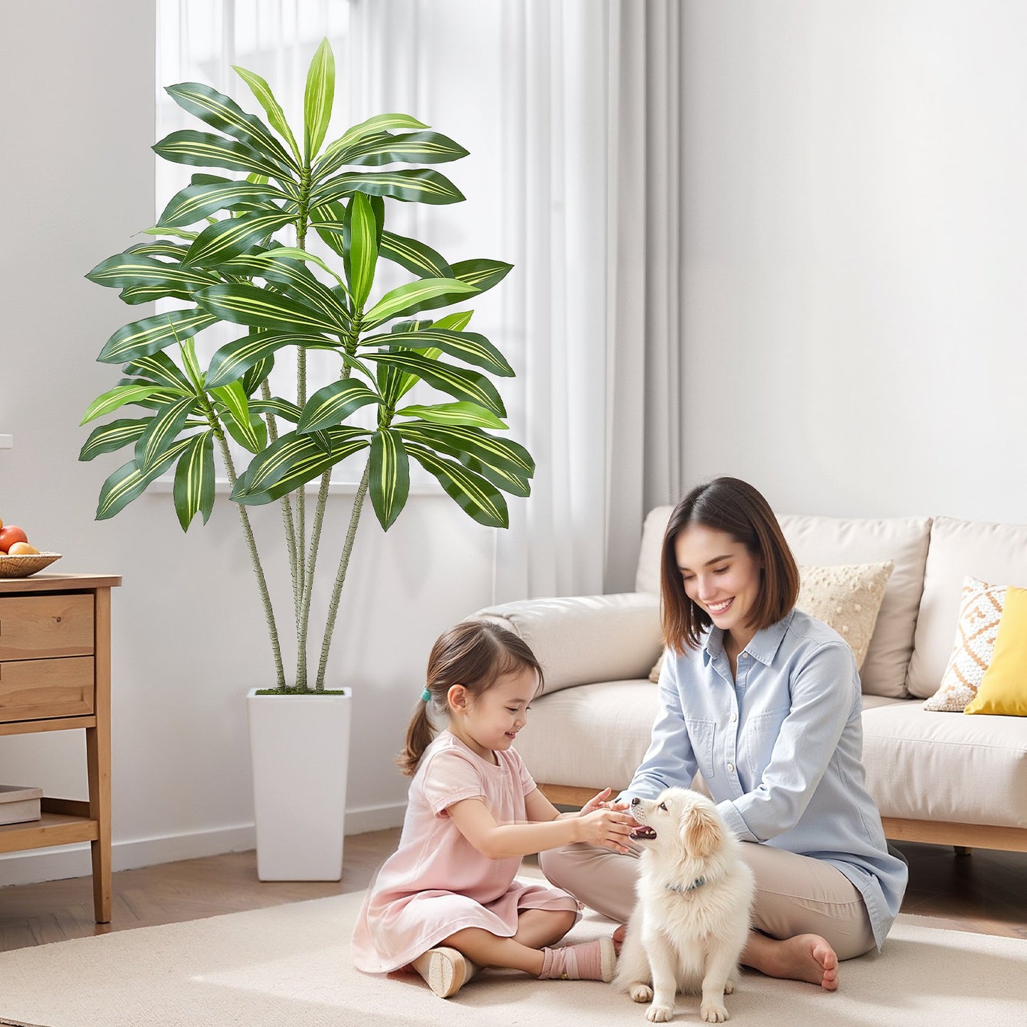 6ft Artificial Dracaena Tree Fake Plant With White Planter Indoor