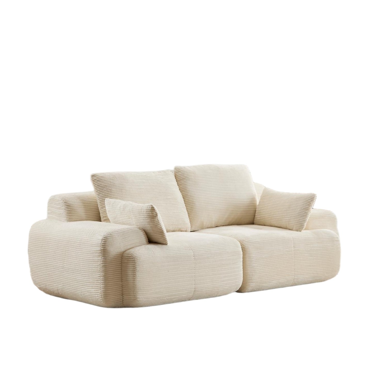 Modern Compressed Memory Foam Sofa – Deep 2-Seater Corduroy Loveseat | No-Assembly Cloud Couch (Beige)